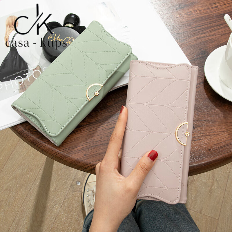 Casa-kupsCK wallet women's 2025 Chinese Valentine's Day card bag coin purse all-in-one handbag female small bag hand long wallet pink