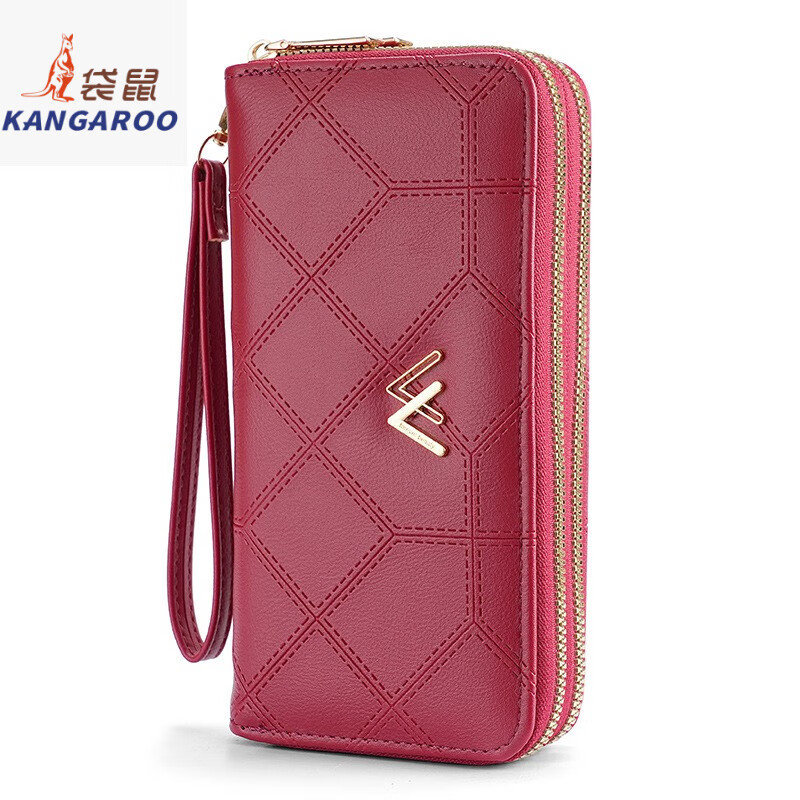 Kangaroo 2025 new Internet celebrity wallet women's long ins double layer double zipper multi-card slot mobile phone large capacity hand coin purse double money red