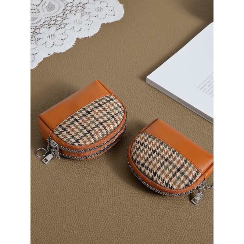 Qisi flower canvas small coin purse for women, fashionable niche design, new mini fabric key coin purse all-in-one bag, Chidori brown/single layer, factory upgraded thickened version/waterproof/oilproof/wear-resistant