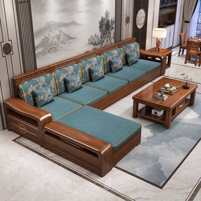 Yangyi walnut solid wood sofa combination modern Chinese style living room winter and summer dual-purpose imperial concubine storage wood furniture 1208