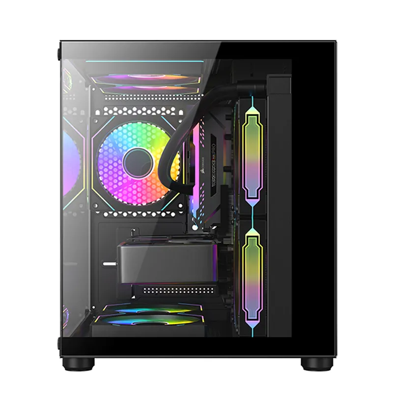 Panoramic room MINI PRO computer case desktop case ATX sea view room supports 360 240 water-cooled luxury case panoramic room MINI black + 5 colorful fans