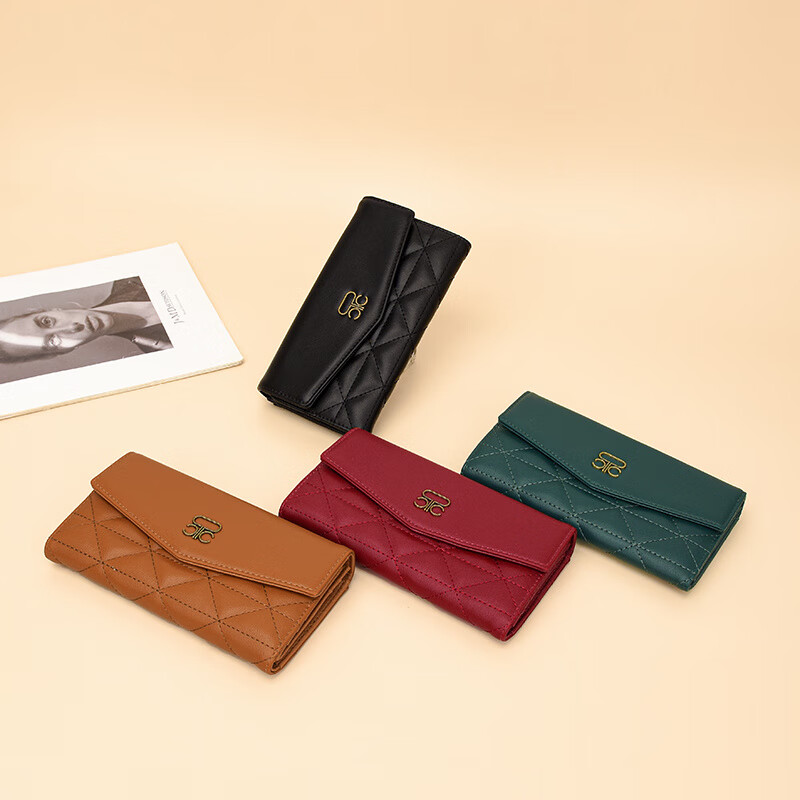 Kangaroo Women's Long Wallet Women's Tri-fold Large Capacity New Multi-card Slot Diamond Coin Purse ID Card Holder Mobile Phone Bag Black