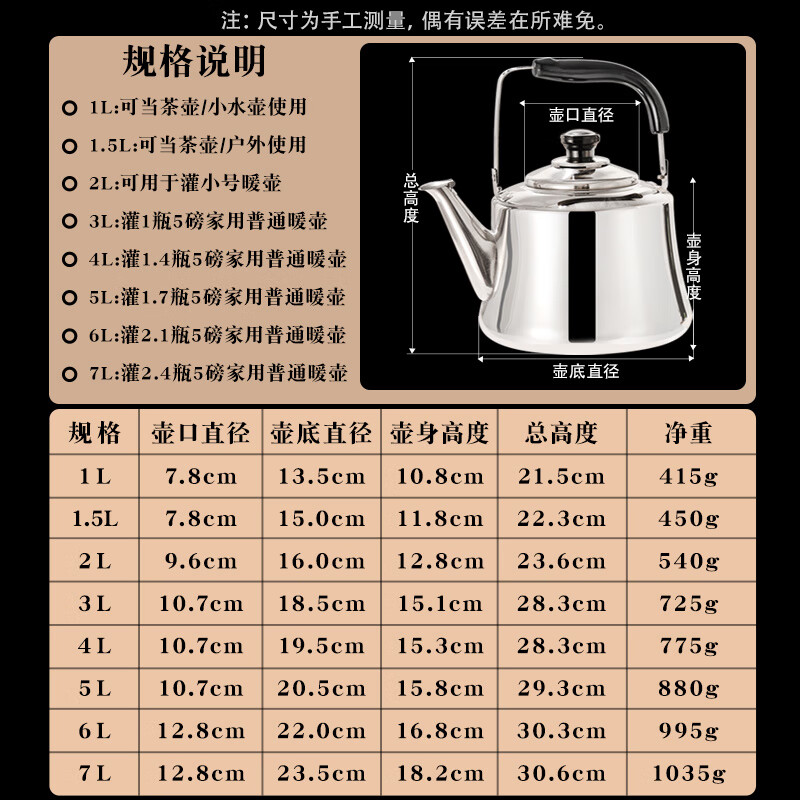 Meitemei color kettle extra thick stainless steel gas induction cooker tea kettle household kettle hot pot shop plus soup kettle stainless steel natural color 3L 7L