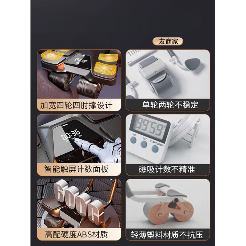 German quality four-wheel 2025 new automatic rebound abdominal wheel to train abdominal muscles for men, abdominal curling machine, slim belly artifact, flagship four-wheel four-elbow support-grey