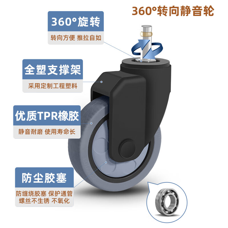 Vinoa dining cart wheel 4-inch caster universal hotel rubber wheel cart linen cart bowl collection wheel universal wheel 3-inch wheel standard (1 pack)