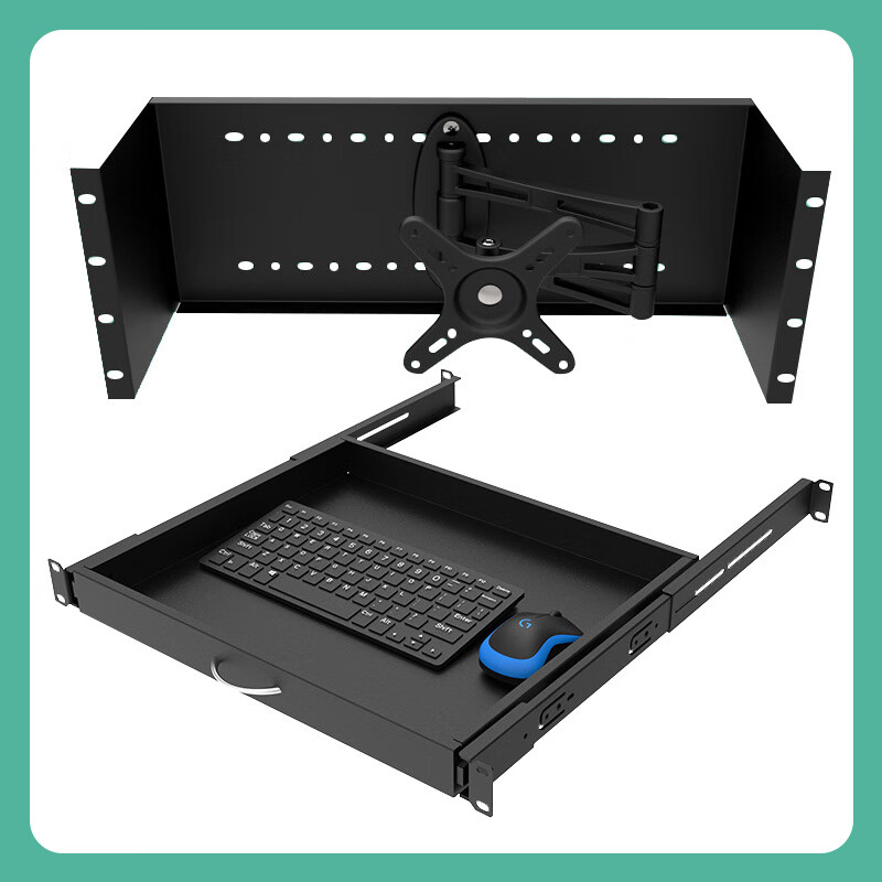 19-inch cabinet LCD display mounting bracket embedded industrial control monitor LED display special panel combined display mounting bracket + keyboard drawer 1x1x1cm