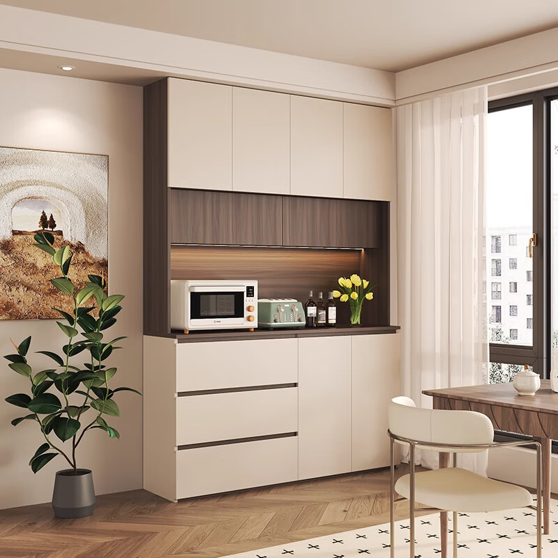 Mi Xin Pet Home Antique Solid Wood Sideboard Against the Wall Integrated Multi-Function Storage Cabinet Wine Cabinet Guest Restaurant Chinese Tea High Cabinet G Type Length 160cm Cream White + Walnut Double Door