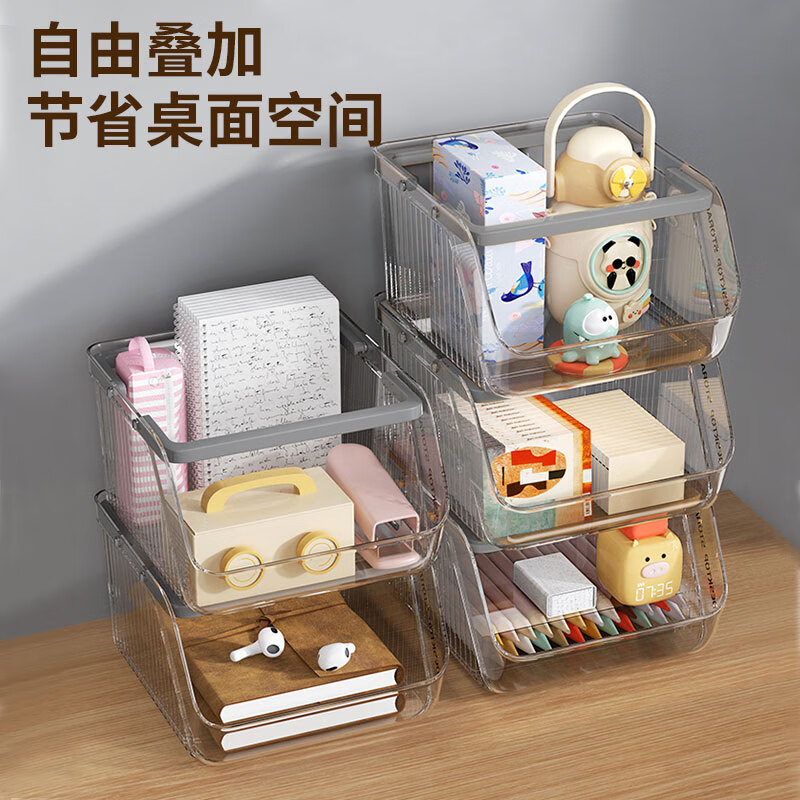 Jinlongxing desktop storage box three-layer with handle cosmetics office supplies snack storage basket sundry storage rack transparent color