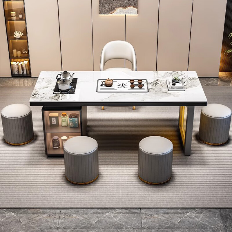 Zuoyi Jiahui modern light luxury slate tea table living room home balcony tea table office tea table and chair combination one table five chairs coffee table single tea table color optional/delivery package 1.2m