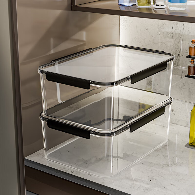 Straw Bear Kitchen Crisper Food Grade Refrigerator Storage Box Transparent Sealed Box Frozen Food Fruit Large Capacity Storage Box Gun Gray Black I Large 2900ML Sealed Crisper Box