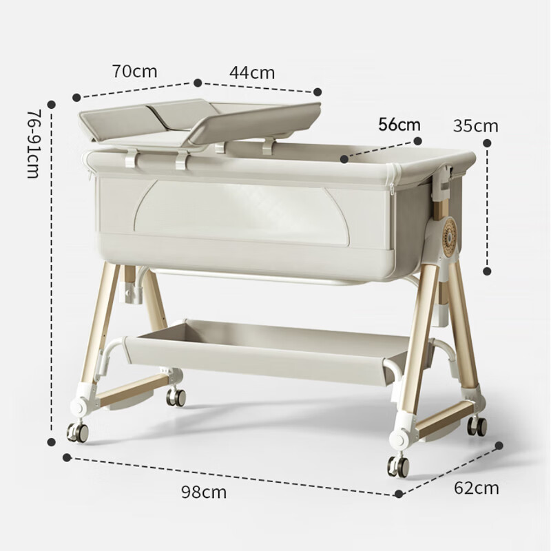 ANGI BABY crib multi-functional bed folding crib removable 0-3 years old baby care table newborn splicing large bed khaki nursing table + mosquito net + storage basket