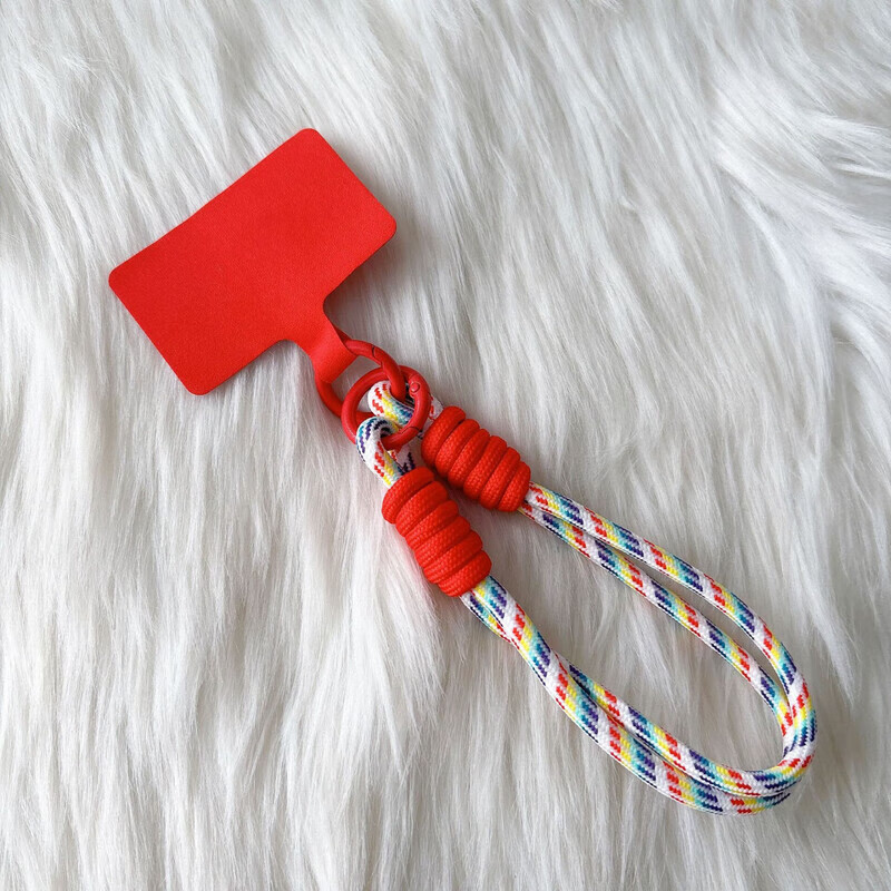 Gang Shell Yuanqi Dopamine Mobile Phone Lanyard Wrist Hanging New Solid Color Explosive Model Anti-Lost Multi-Function Anti-fall Simple Explosive Model Fashionable Versatile Short Double Buckle Suspender All-Purpose Versatile All-purpose Hand Strap New Year Red Double Ring Rainbow Double Buckle Design
