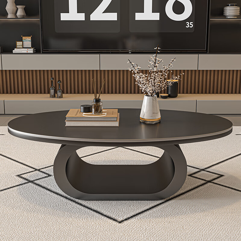 Seaworthy new living room coffee table small apartment simple home modern light luxury high-end Internet celebrity tea table black coffee table slate black frame oval glossy white slate 100