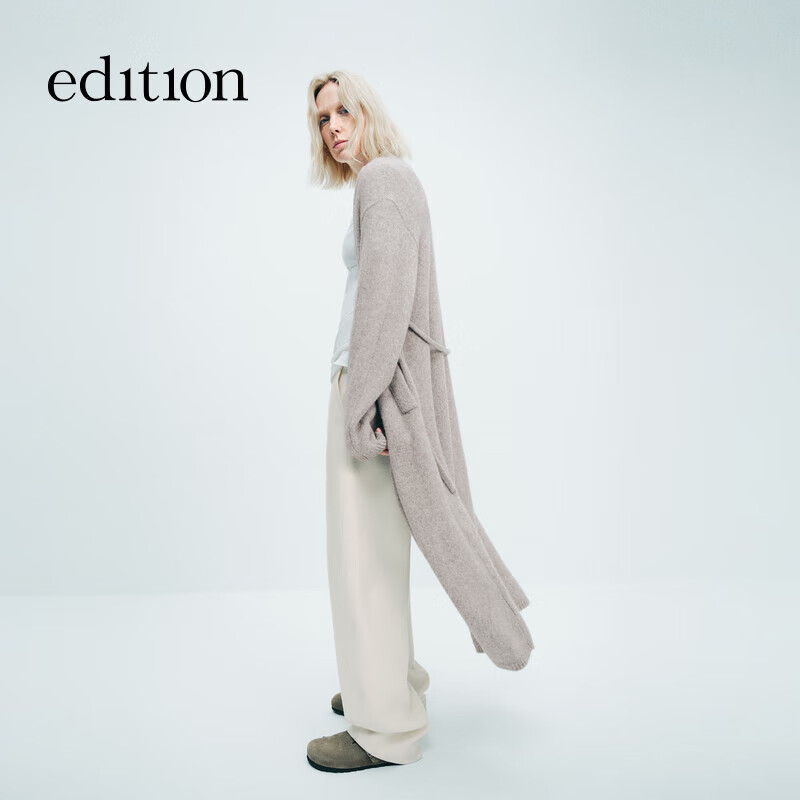 Edition Gao Yuanyuan's same style E+ light life 2024 winter new style lace-up long wool yak sweater jacket