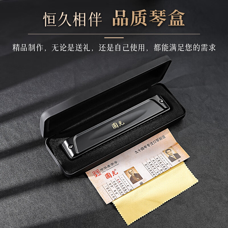 Guoguang 24-hole National Dream performance-grade polyphonic harmonica in D key (Athens black, with playing instructions) in D key