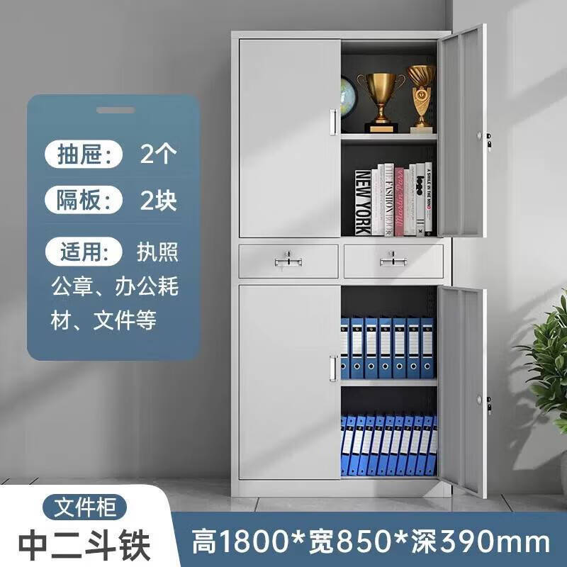 Ni Zhier filing cabinet office filing cabinet financial voucher information locker with lock steel iron cabinet short cabinet double section filing cabinet thickened version