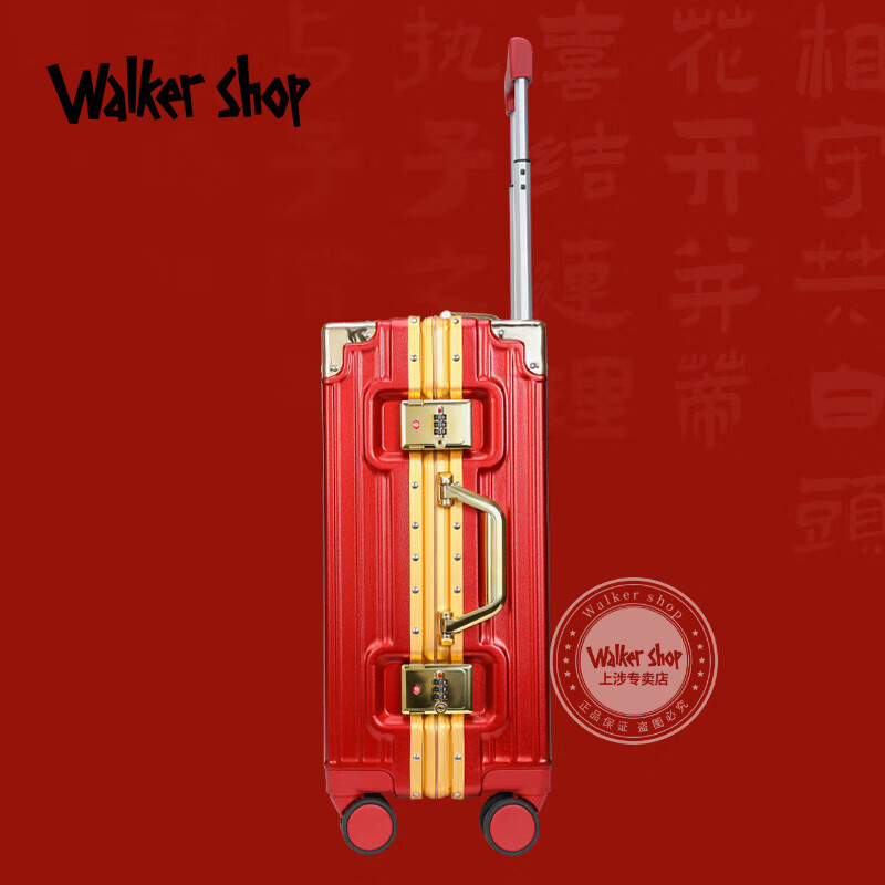 Walker Shop Wedding Luggage Bridal Dowry Box Dowry Trolley Box Wedding Password Aluminum Frame Suitcase Women's Red Leather Box Red 22 inches