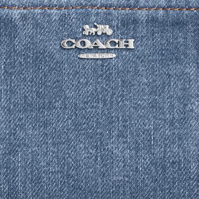 COACH Women's Mini Wallet Multi-Card Slots with ID Window Bill Slot Snap Button Closure Denim Blue Metal Buckle Silver/Indigo