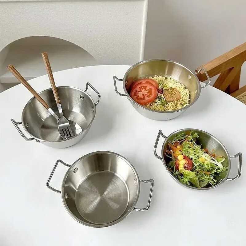 Stainless steel snack bowl, food supplement bowl, instant noodle bowl, anti-fall large creative personalized bowl, instant noodle bowl, fruit bowl, spoon, 13cm binaural bowl + capibala spoon