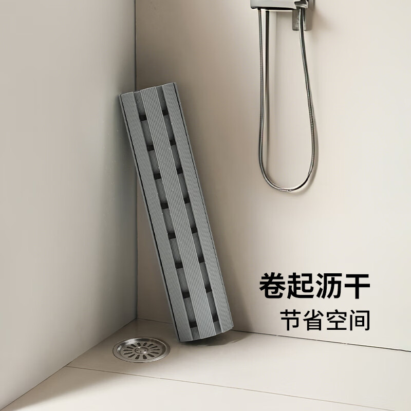 Frost Mountain PVC bathroom floor mat to prevent water accumulation, hollow heightening mat, bathtub side foot mat, shower room anti-slip mat, double-sided anti-slip, coffee color-67*43*0.7cm