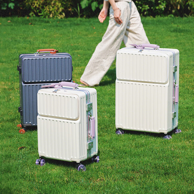 Iman's suitcase trolley case can be carried on the plane, aluminum frame boarding case, women's high-looking suitcase, front opening large capacity box, oxygen green (skating wheel + multi-function) 24 inches (80% choice, 5-7 days travel)