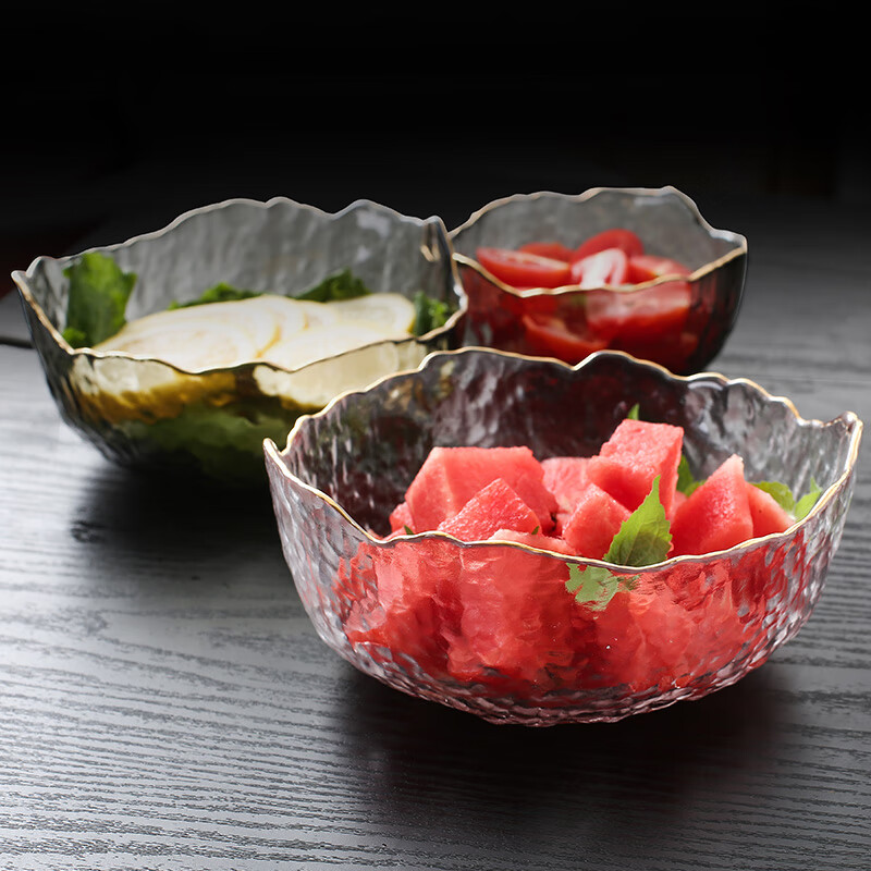 Dining General 3-piece salad bowl gold-rimmed glass bowl set glass fruit plate dessert bowl salad bowl fruit plate