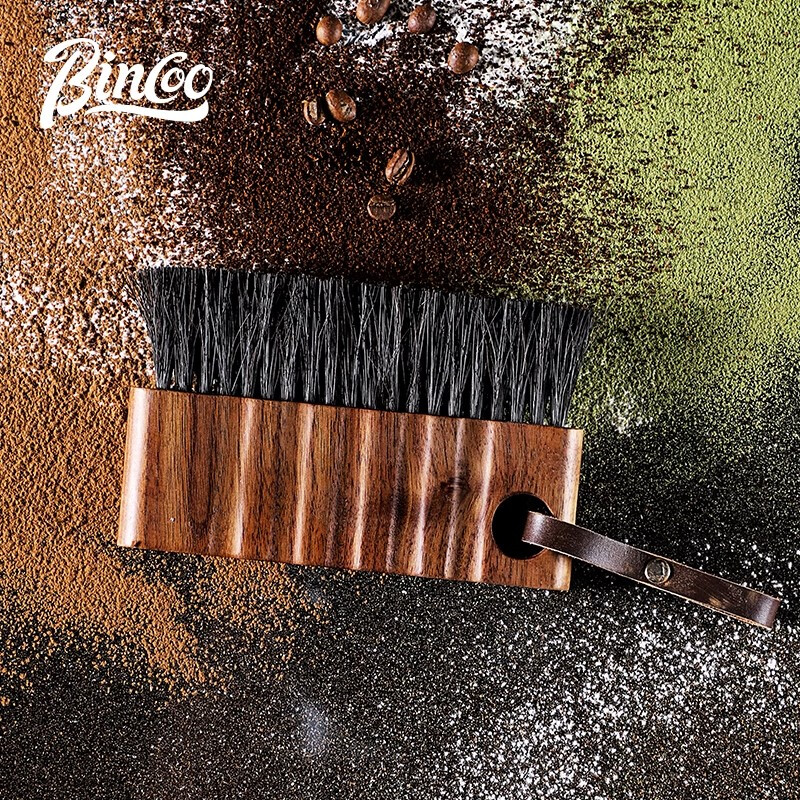 Bincoo military coffee brush grinder desktop gap cleaning solid wood brush can be hung as household bar tools walnut coffee cleaning brush + grinder cleaning brush