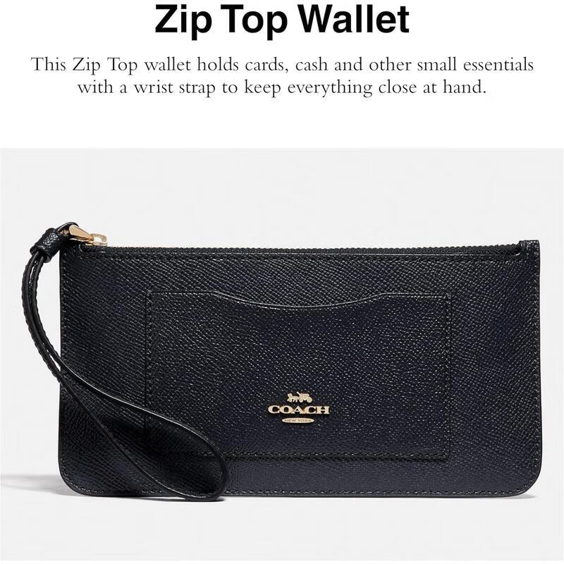 COACH Women's Multi-Layered Leather Zipper Wallet Lightweight and Practical for Storing Small Things with Wristband as a Gift for Your Girlfriend Midnight ONE SIZE