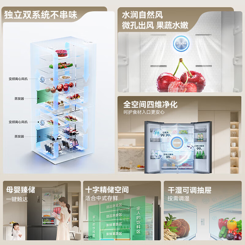 Rongsheng 506 liter dual system circulation split cross four-door first-class energy efficiency dual frequency conversion air-cooled frost-free embedded ultra-thin maternal and infant sterilization household refrigerator home appliance subsidy BCD-506WD11FP
