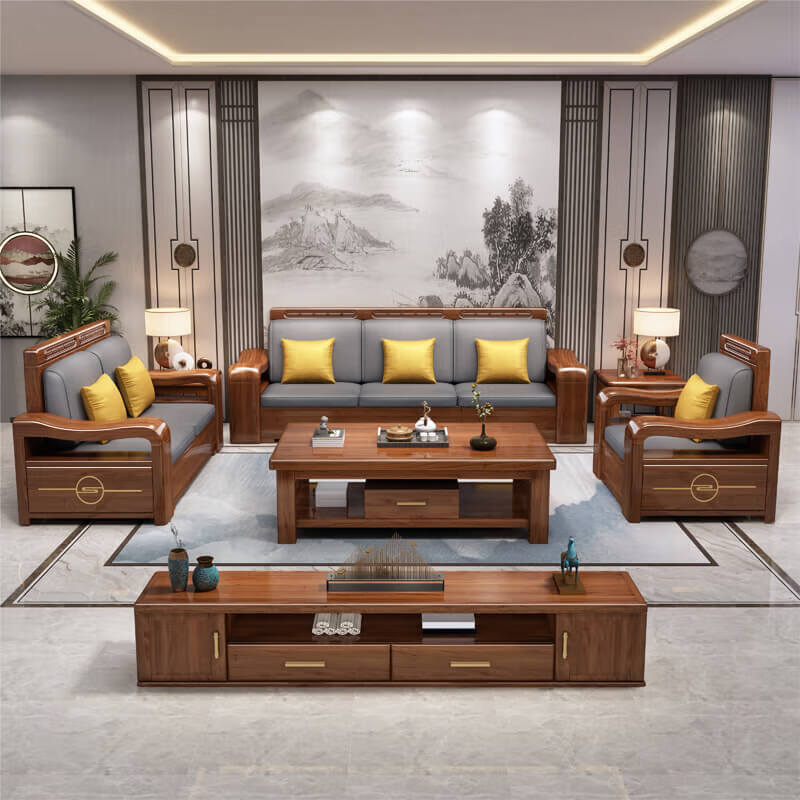 Yangyi walnut solid wood sofa combination modern Chinese style living room winter and summer dual-purpose imperial concubine storage wood furniture 1208