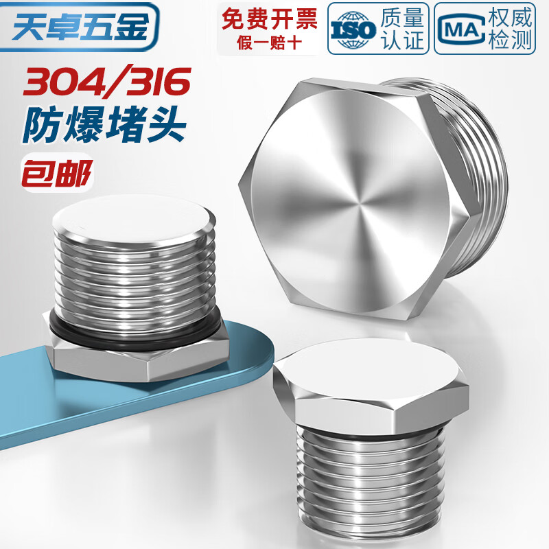 Tianzhuo Hardware 304 stainless steel external thread plug M-G-NPT metal solid joint explosion-proof waterproof dustproof plug cover G1/2 (4 points DN15) 304 material
