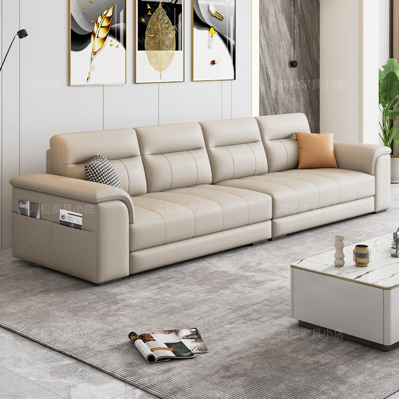 Leather art sofa living room small apartment three-seat cream style leather sofa six-proof technology cloth + high elastic sponge three-seat 210cm /75% user choice