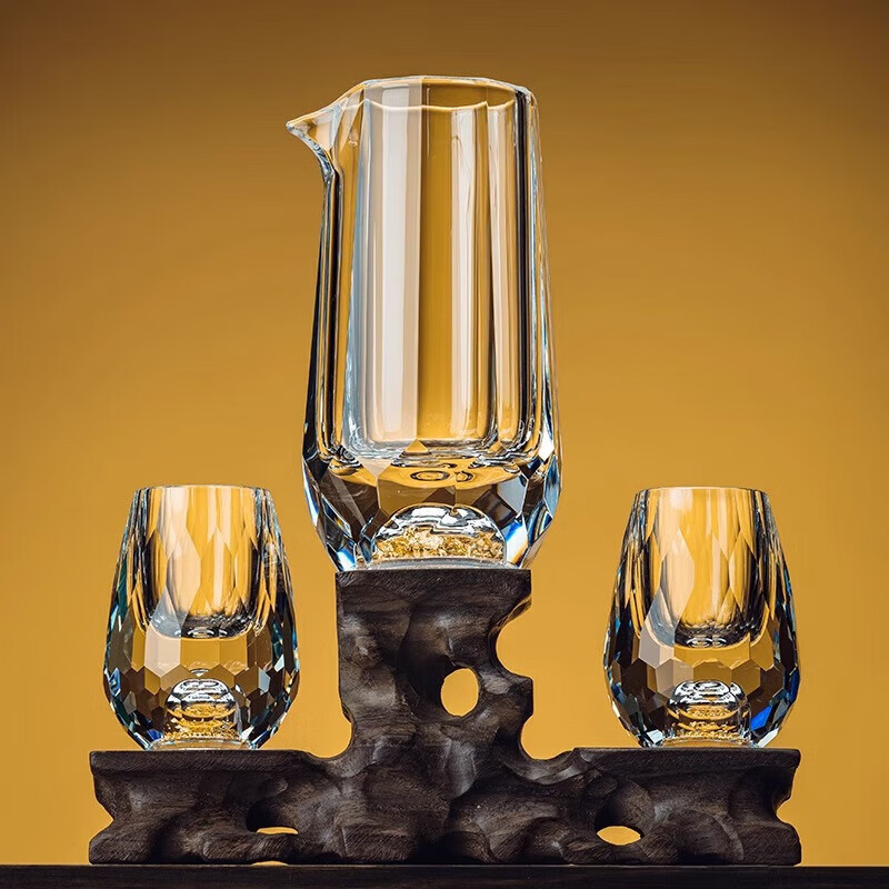 Scybe Gold Foil Crystal Glass White Wine Cup Set Home Chinese-style Small Wine Cup Two-Liang Wine Set Orange Box 6+6 Gold Foil Cup + Gold Foil Pot