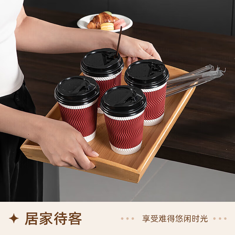 Temeiju disposable coffee cup paper cup thickened anti-scald cup food grade water cup corrugated business tea cup 30 sets with lid