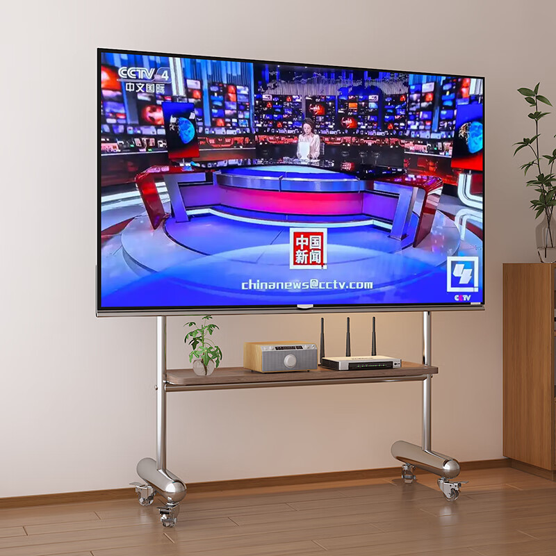 Medieval style TV stand floor-standing movable with wheels living room bedroom simple hanging rack 32-70 inches for home use H double layer stainless steel + perforated plate/crystal wheel