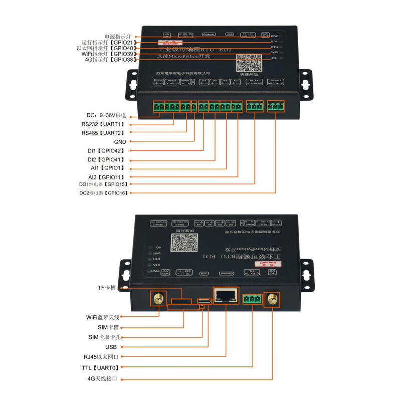 Yue Changsheng Industrial Gateway Controller RTU PLC ESP32 network port wifi4G Modbus Python programmable bare metal HaaS506-ED1 HaaS506-ED1 invoicing