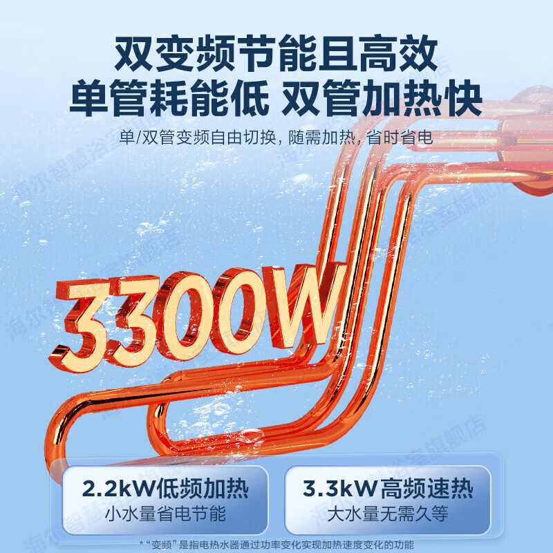 Haier (Haier) national subsidy 20% electric water heater 3300W variable frequency fast heating, clean fresh water without dirt, no need to replace the magnesium rod in the inner tank, first-class energy efficiency, seamless tank water storage type 60L 3300W PFA5/AI smart frequency conversion/power saving king