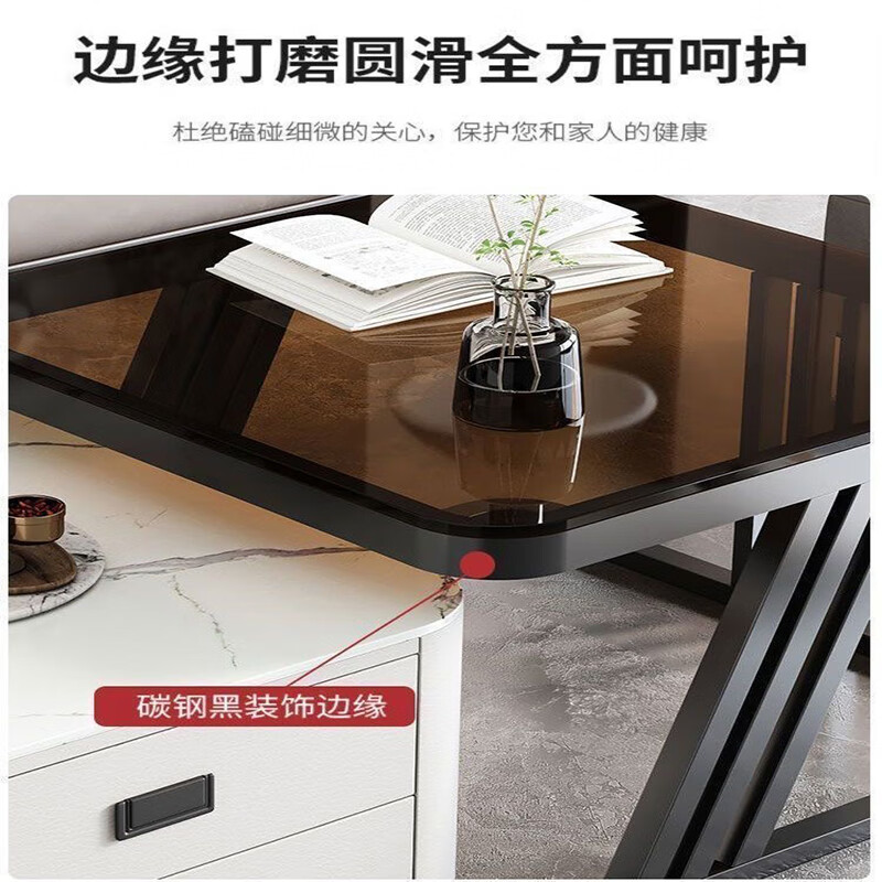 Wen Minxuan slate tea table living room light luxury and high-end 2025 new home simple glass tea table small apartment recommended black frame gray cabinet 70 gray glass + 60 white slate