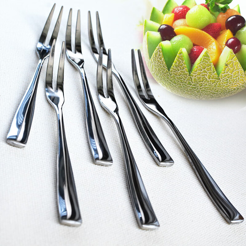 Original idea of stainless steel fruit fork set, creative two-finger cake fork, dessert fork, salad fork, mooncake fork, small fruit fork-6 pieces