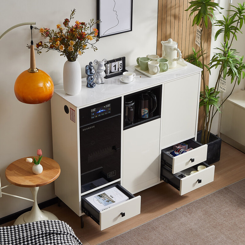 Zetian all-aluminum tea bar machine with refrigerator refrigeration high-end smart office living room integrated sideboard tea cabinet off-white hot and cold type three doors with disinfection