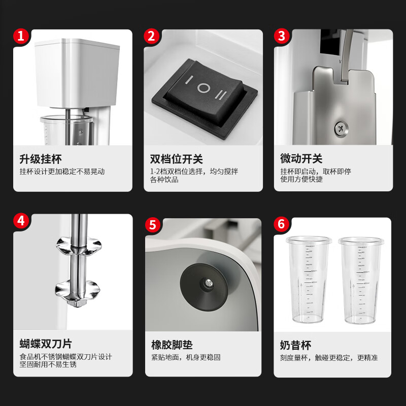 Fangchu milkshake machine, commercial milk tea shop special mixer, large capacity fully automatic electric milk capping machine, flagship model, white, one head and two cups