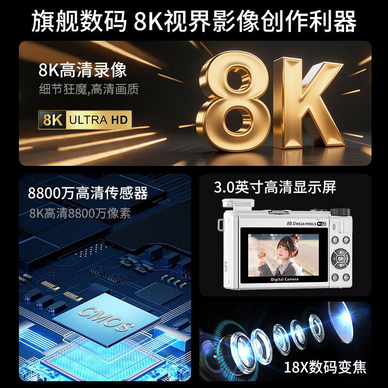 Bansy high-definition mirrorless camera flip screen 8K digital camera ccd replacement student high school selfie entry camera travel high pixel transferable mobile phone vlog card machine