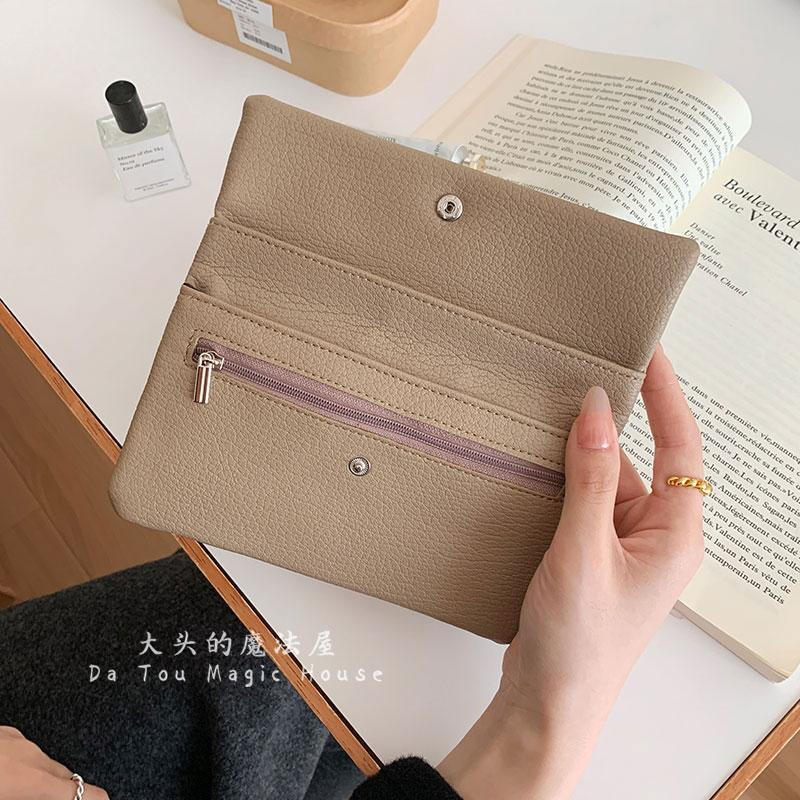 Dadong Korean version long women's wallet clutch bag multi-functional fashion new lychee pattern women's wallet mobile phone bag apricot color