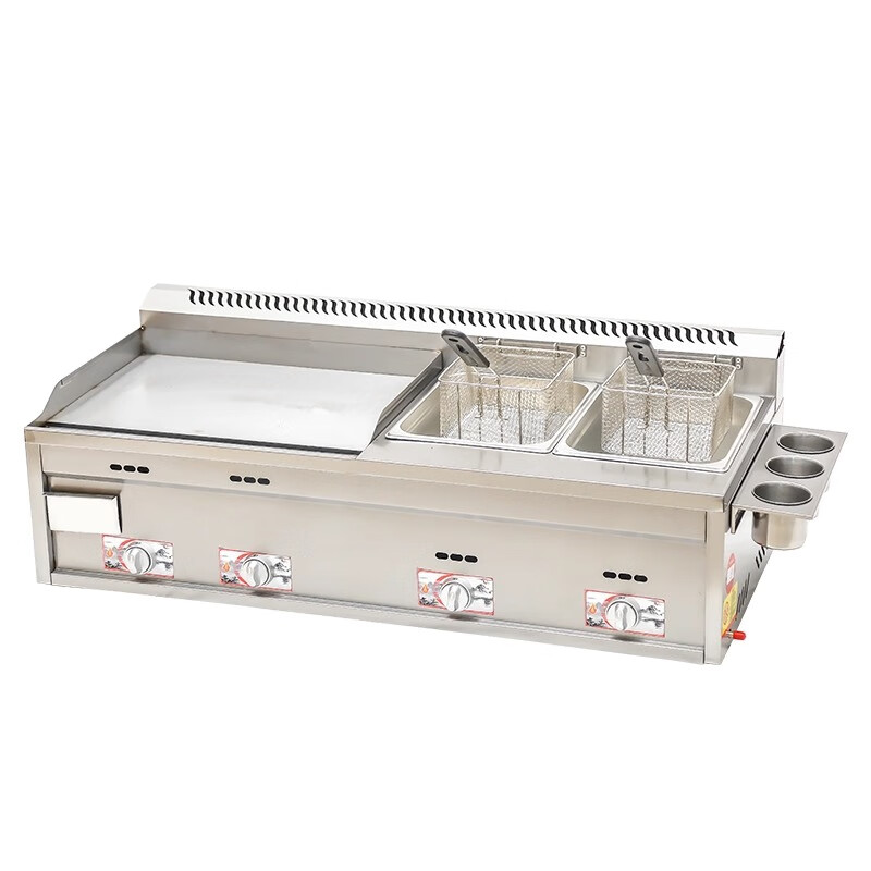 Dekbon's new griddle, fryer, stall all-in-one machine, hand cake machine, gas teppanyaki equipment, frying pan, oden cooking 82 single + frying basket with lid