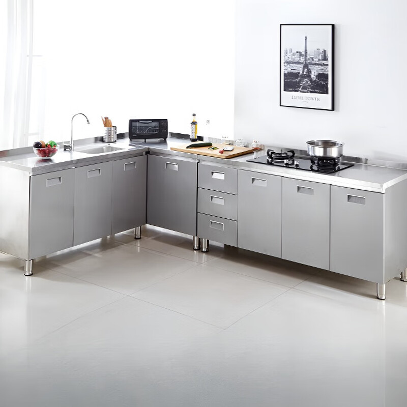 PORITIN 2025 new 304 overall stainless steel kitchen cabinet stove storage cupboard household small apartment cabinet 80cm flat 304 thickened