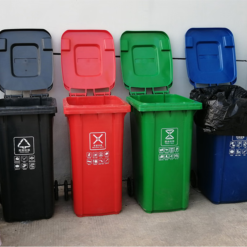 Tianshu 240-liter plastic sanitation trash can with wheels, clamshell classification, thickening, trailer-type room, outdoor large size, large capacity, property, hotel, commercial, Shanghai standard brown (wet garbage)