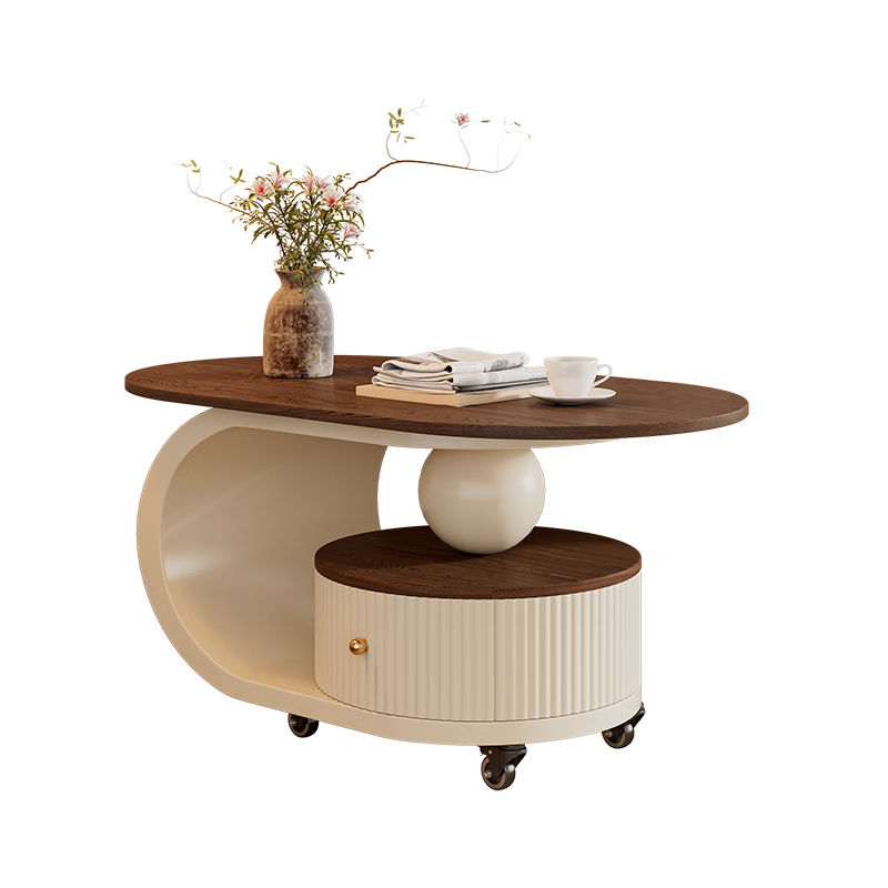 Yudianguan modern simple solid wood medieval style coffee table living room light luxury high-end movable small coffee table small apartment sofa side table apricot frame apricot cabinet walnut color countertop length 80*width 40*height 45cm