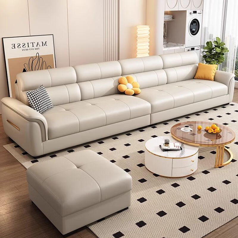 Xinyi government subsidizes cream-style leather sofa for living room with light luxury and high-end feeling 2025 new corner chaise seat sofa Antibacterial cat scratch leather + natural washed latex 2.8m four-seat straight sofa + chaise seat sofa