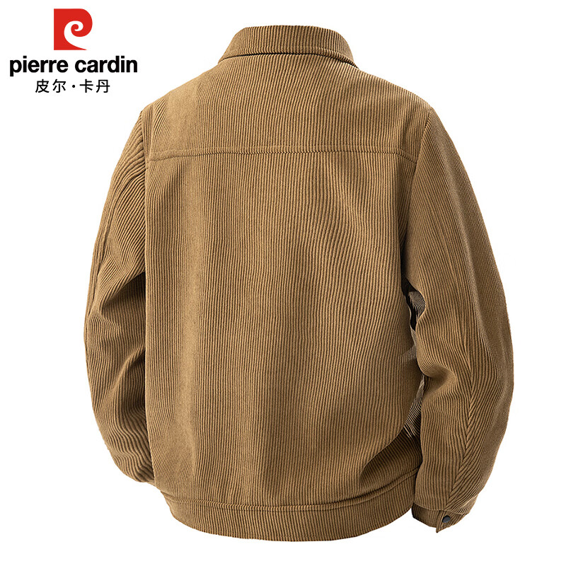 Pierre Cardin work jacket men's autumn and winter trendy casual lapel thickened corduroy jacket men's clothing beige XL