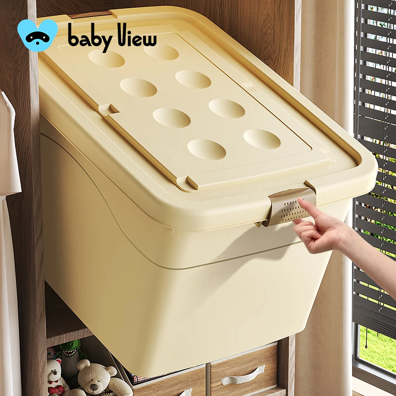 Babyview storage box extra large storage box storage box moving storage box clothing quilt toy plastic gardenia yellow/largest size 80*59*48cm 6 free pulleys